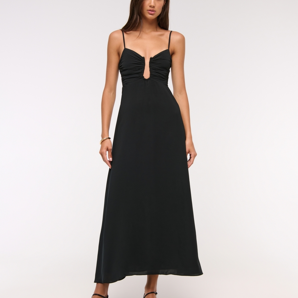 NWT Abercromie & Fitch Elegant Black Bra-Free Hardware Maxi Dress